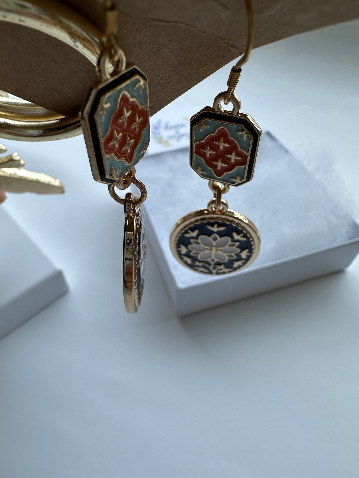 14k Gold Plated Floral Earrings | Ottoman Inspired Enamel Jewelry