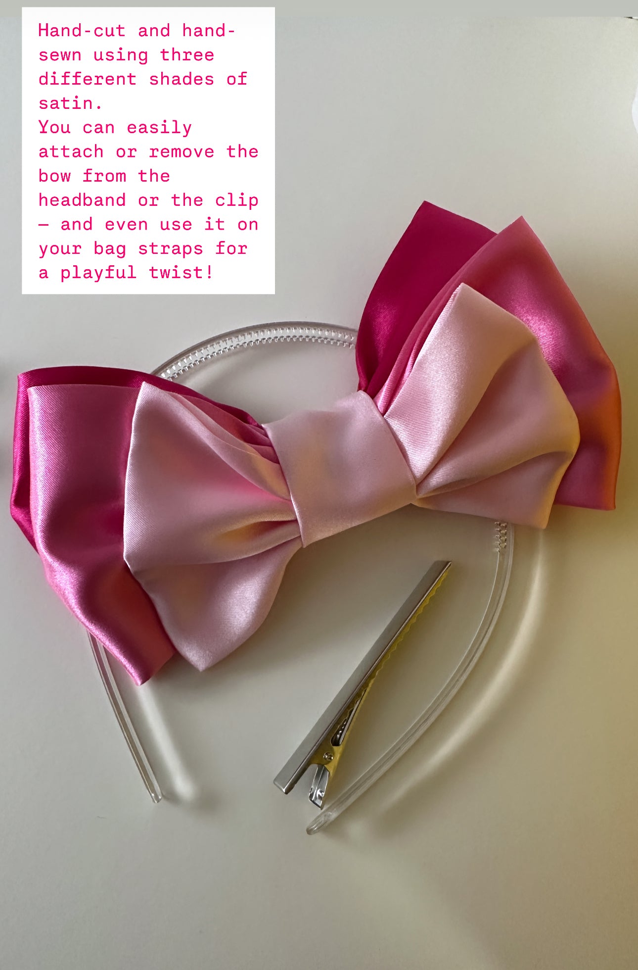 Giant Satin Ribbon Bow Clip & Headband All in One Set