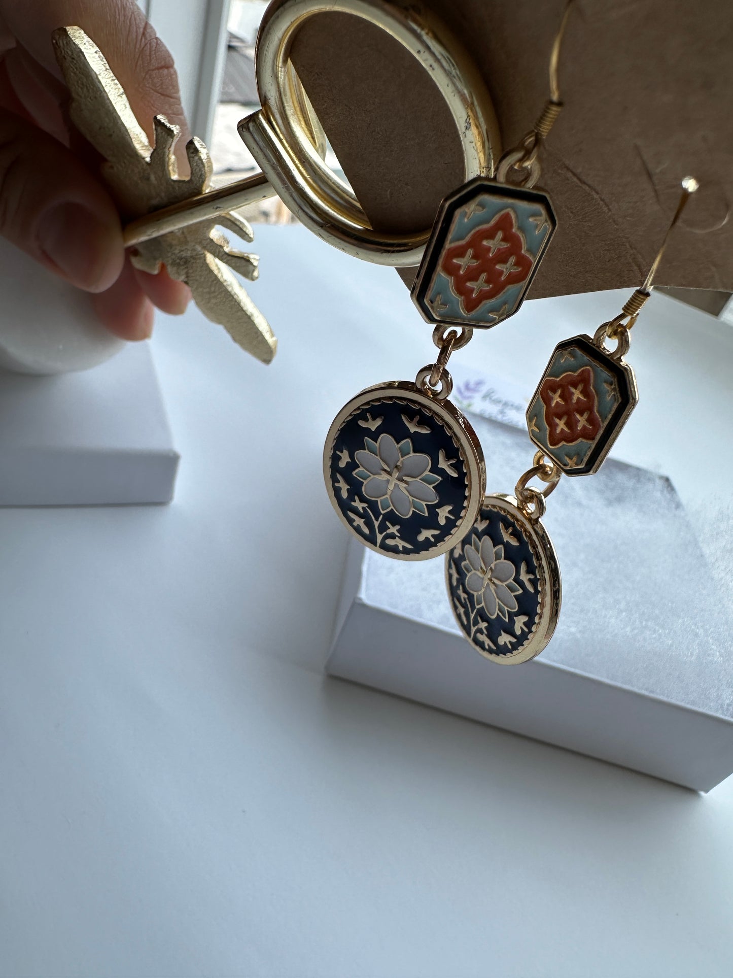14k Gold Plated Floral Earrings | Ottoman Inspired Enamel Jewelry