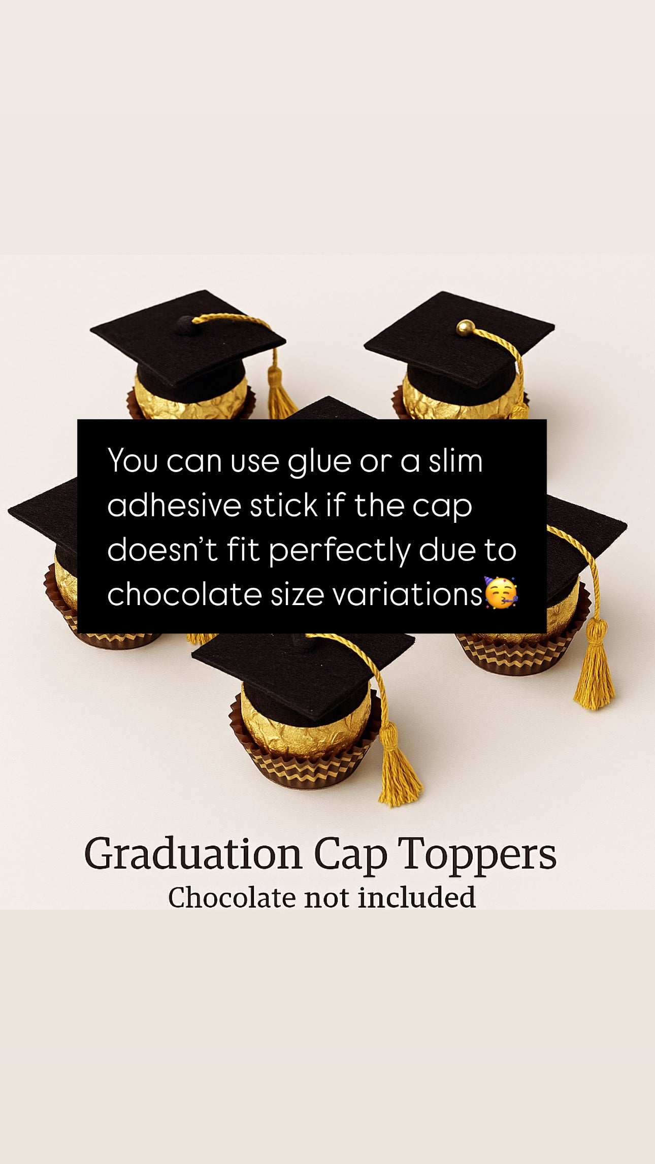 Handmade Graduation Cap Chocolate Toppers Party Favor Gift Ready Set (12-50pcs)
