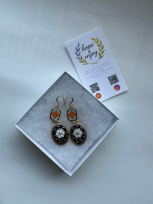 14k Gold Plated Floral Earrings | Ottoman Inspired Enamel Jewelry
