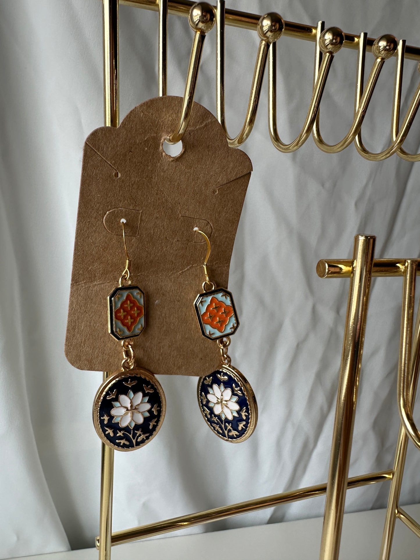 14k Gold Plated Floral Earrings | Ottoman Inspired Enamel Jewelry