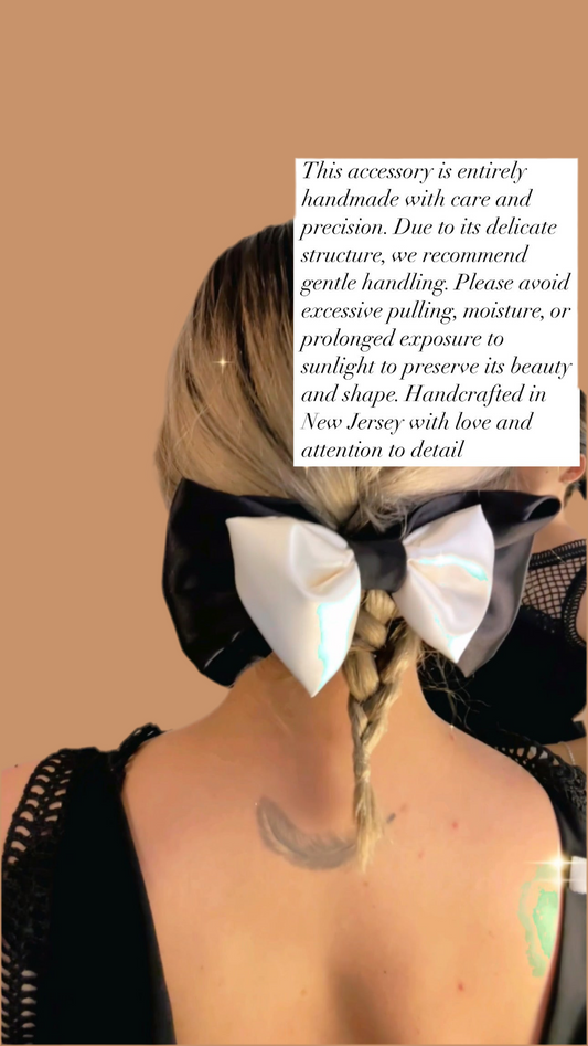 Handmade Black&White Satin Bow Clip | Statement Hair Accessory | Statement Accessory | Satin French Barette Clip